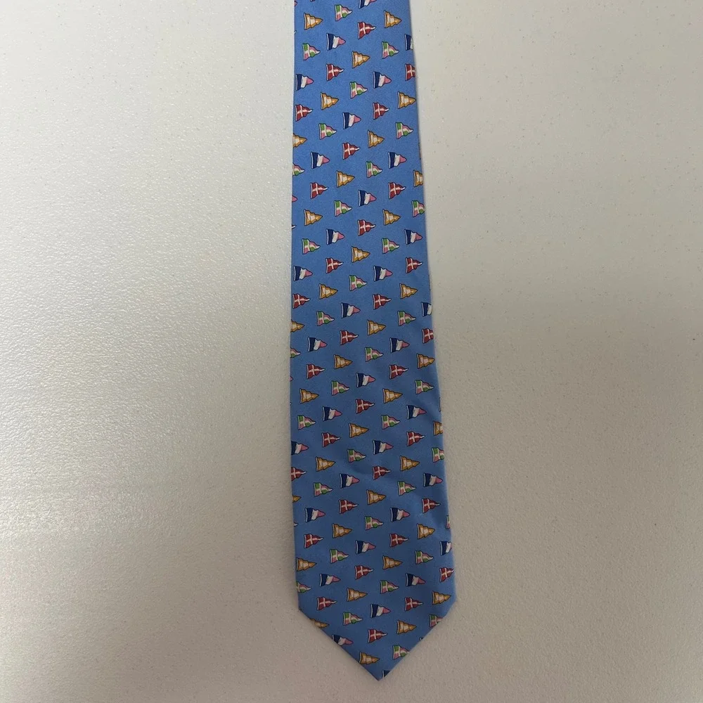 Polo Ralph Lauren Necktie Mens Light Blue Nautical Pennant Flag Silk Italy 57
